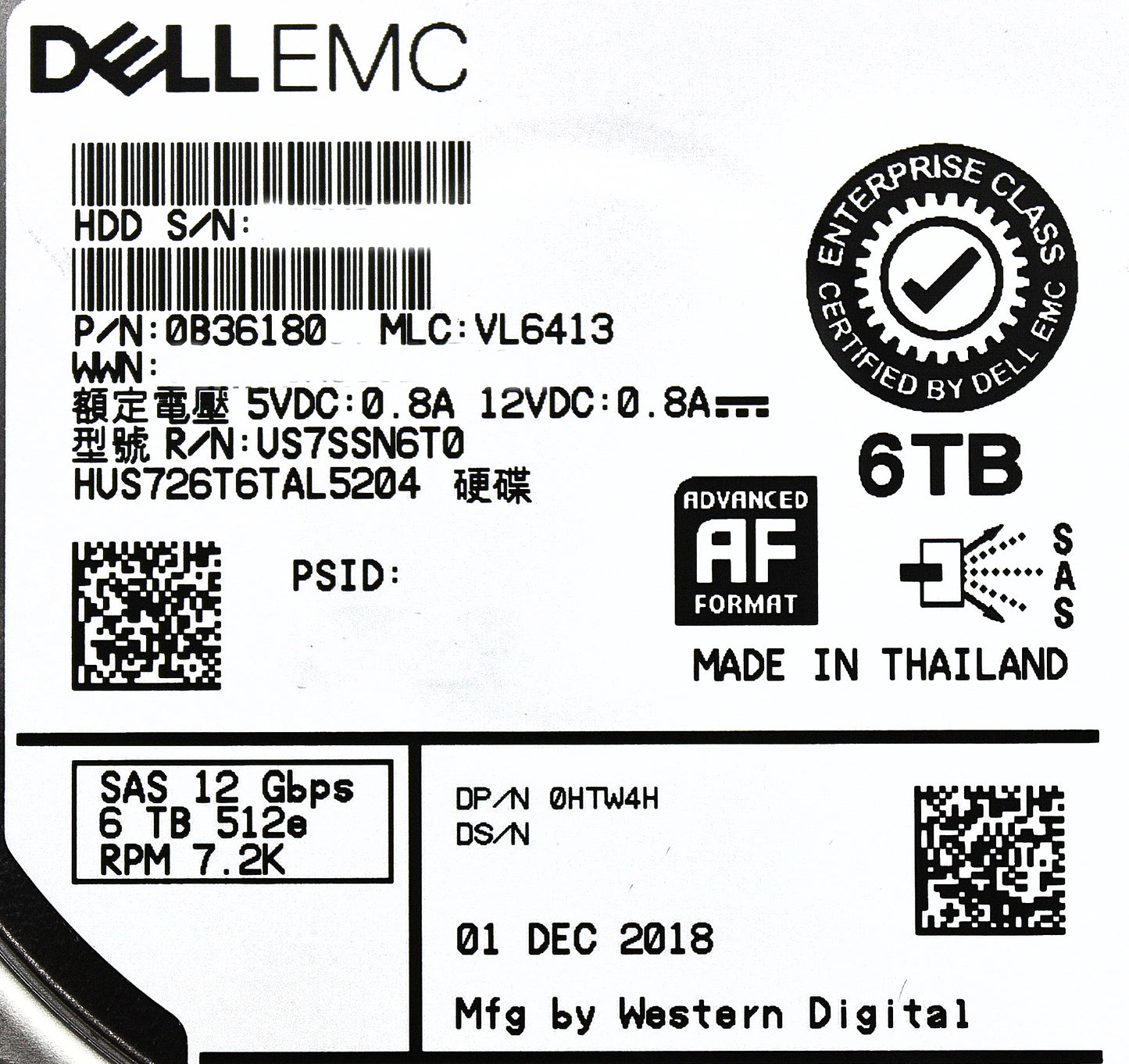 10GTEK HTW4H-CML 6TB 7.2K 3.5 SAS 12G, Used