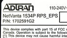 ADTRAN 1702591G2 NetVanta 1534P Layer 3 Switch 24 Ports Manageable, Used