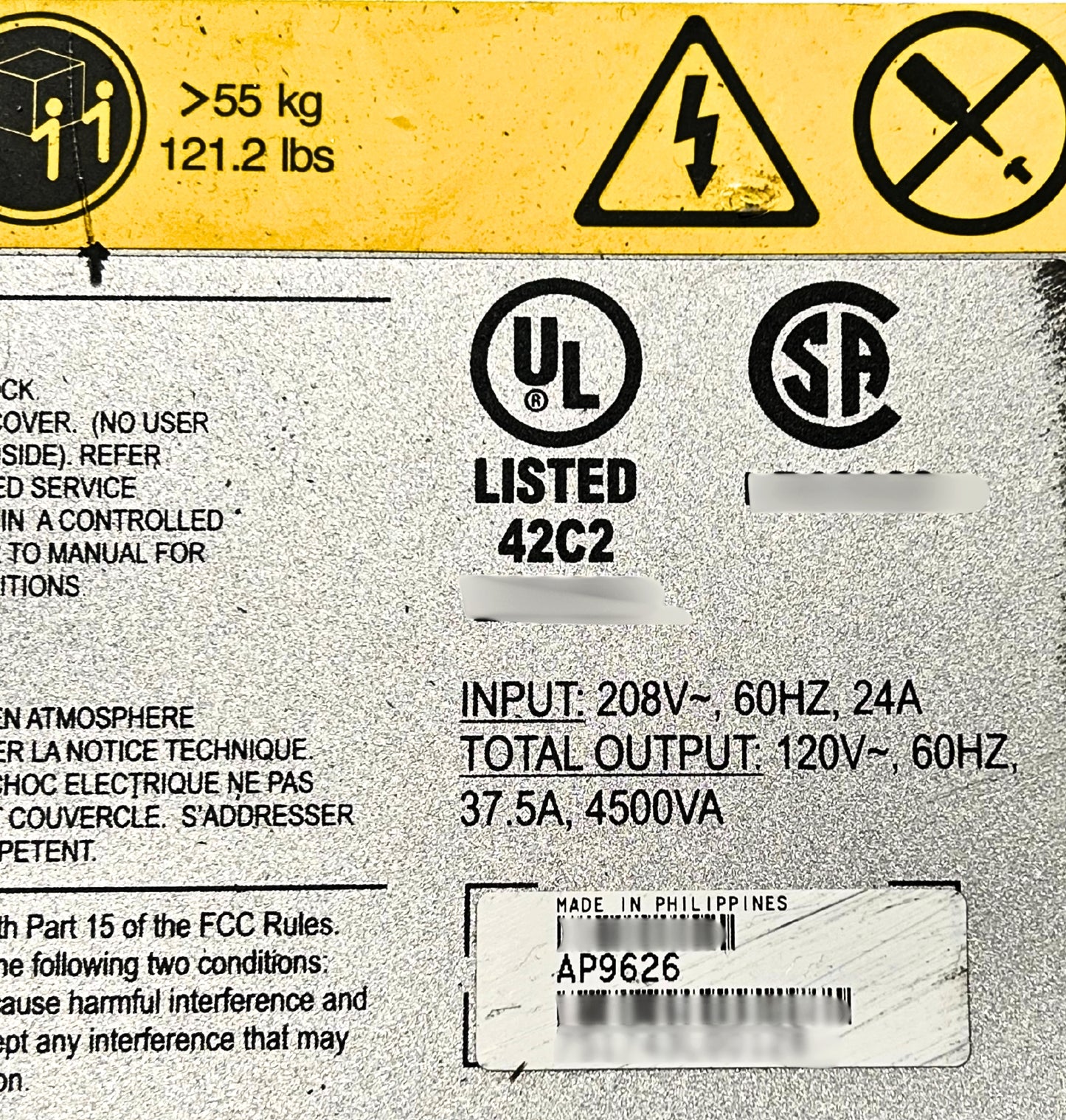 APC AP9626 STEP-DOWN TRANSFORMER RM 2U 208V, Used