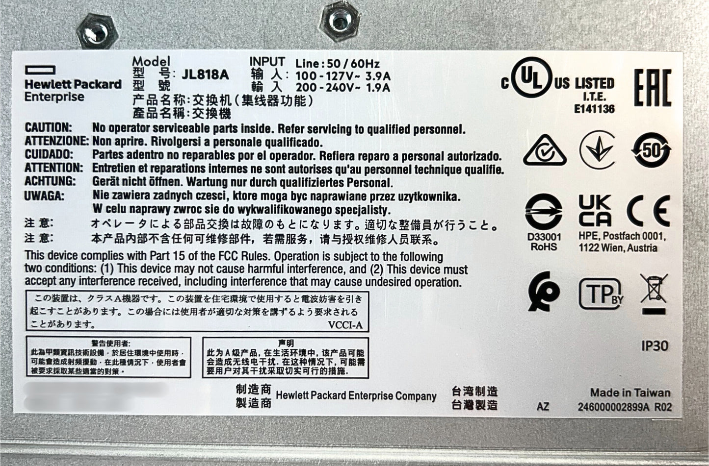 Aruba Networks JL818A Aruba 4100i 24-Port 1GbE x 4SFP+ Managed Switch, Used