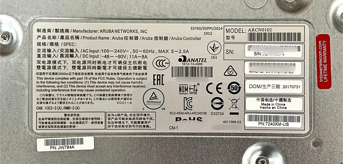 Aruba Networks JW784A Aruba HPE 7240XM Wireless LAN Controller, Used
