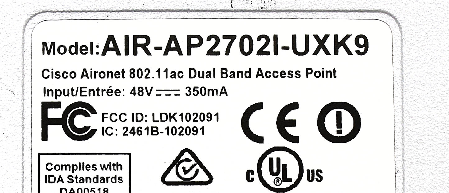 Cisco AIR-AP2702I-UXK9 802.11AC AP W/CLEANAIR; 3X4:3SS; MT, Used