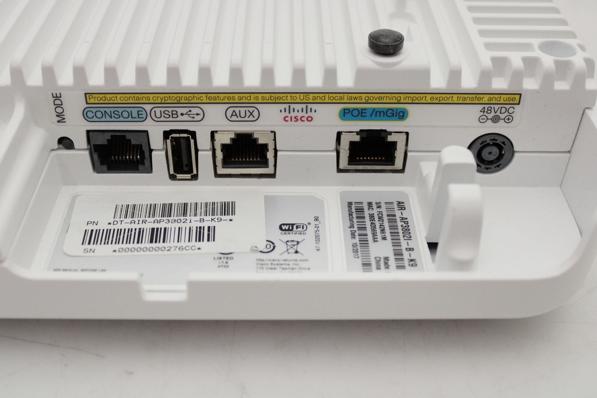 Cisco AIR-AP3802I-B-K9 802.11AC W2 AP W/CA; 4X4:3; MOD; IT, Used