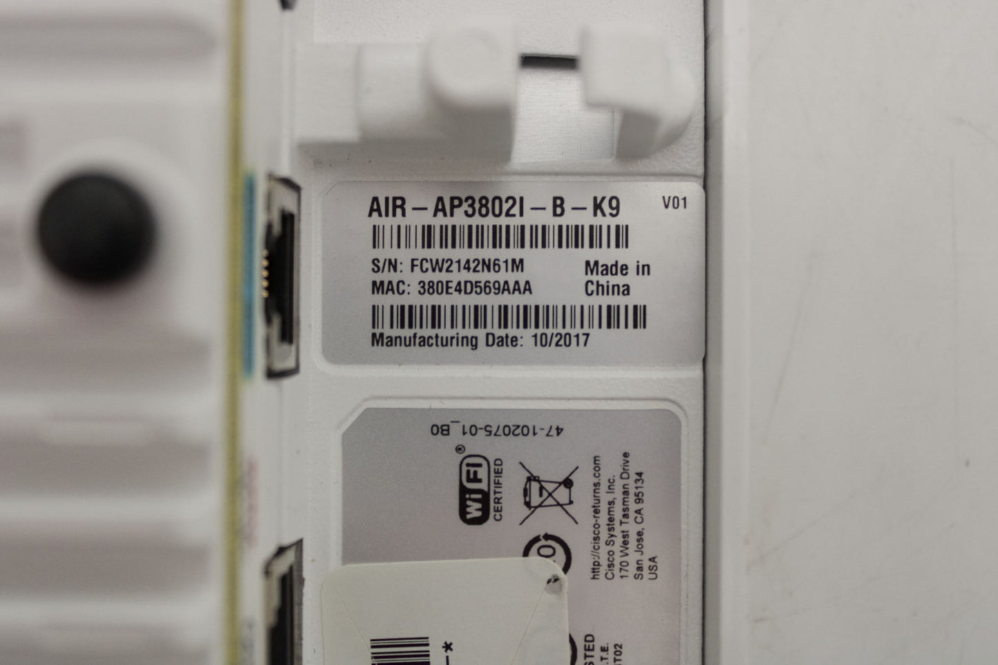 Cisco AIR-AP3802I-B-K9_x10 802.11AC Aironet Access Point 3800/3802 Series, Used