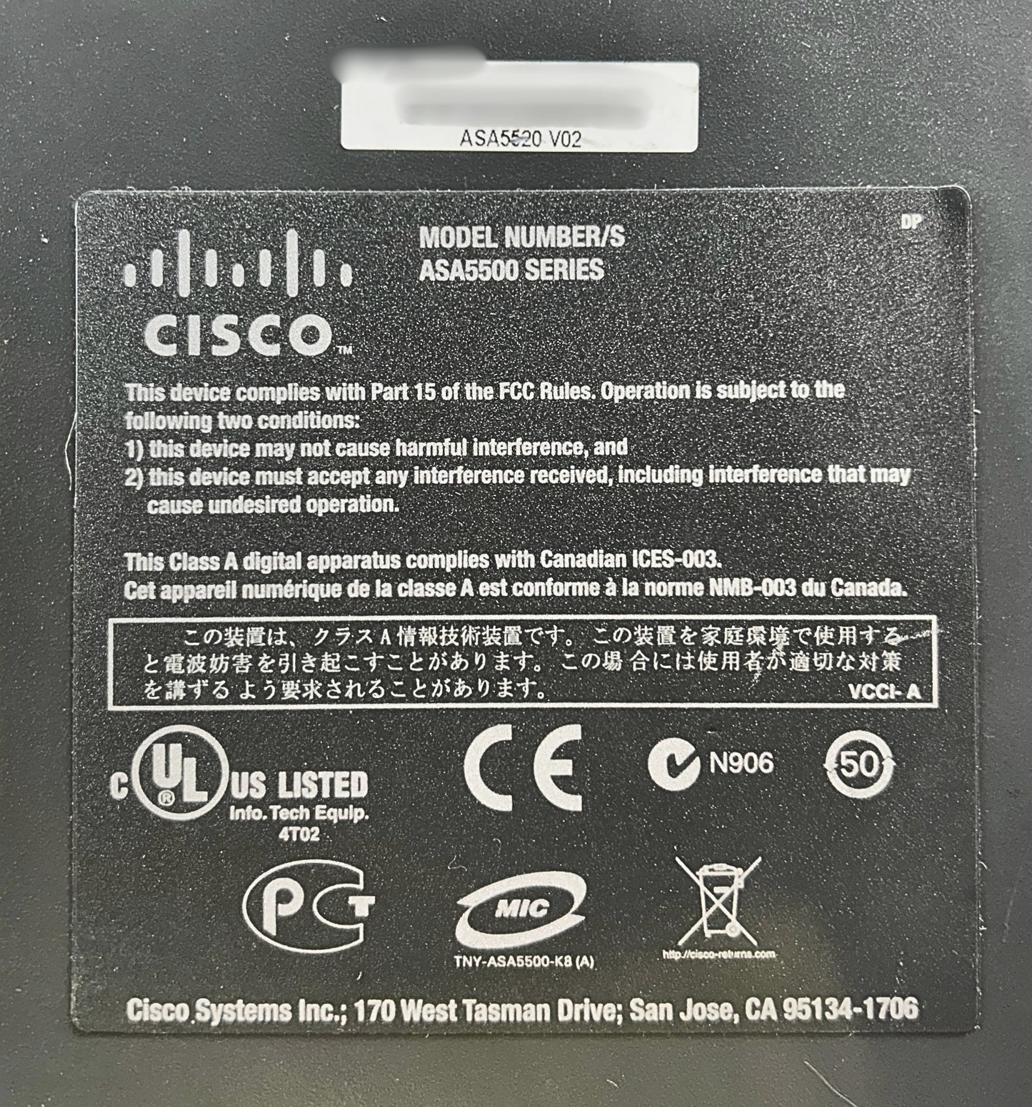 Cisco ASA5520-K9 Cisco ASA 5520-K9 Adaptive Security Appliance, Used