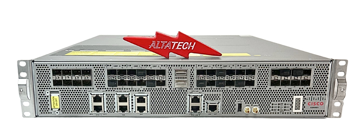 Cisco ASR-9901 Cisco ASR-9901 Router 16x1 GE, 24x 1/10 GE, 2x100 GE Dual AC, Used