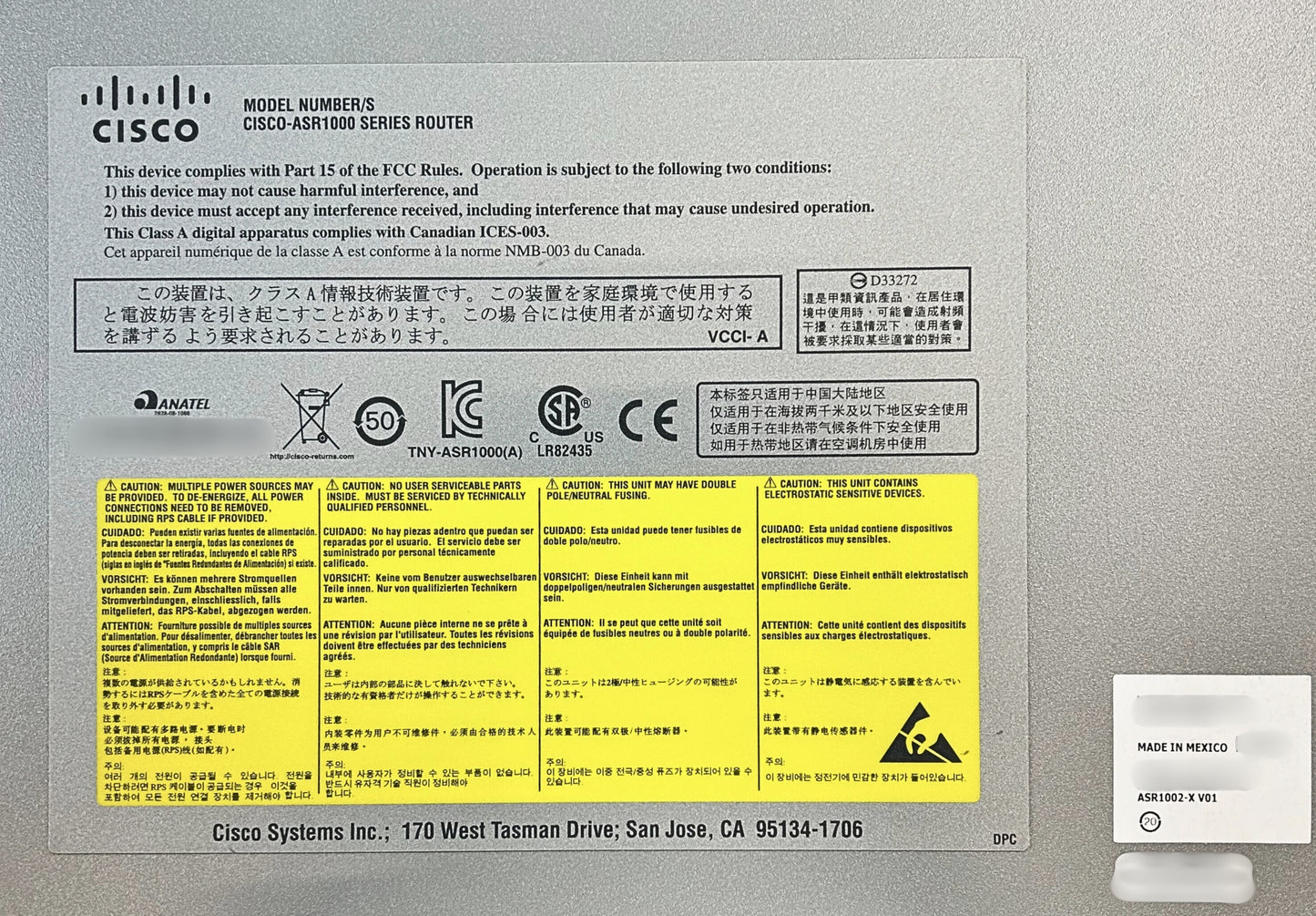 Cisco ASR1002-X ASR1000 Series Router 6xPort GE with Dual AC, Used