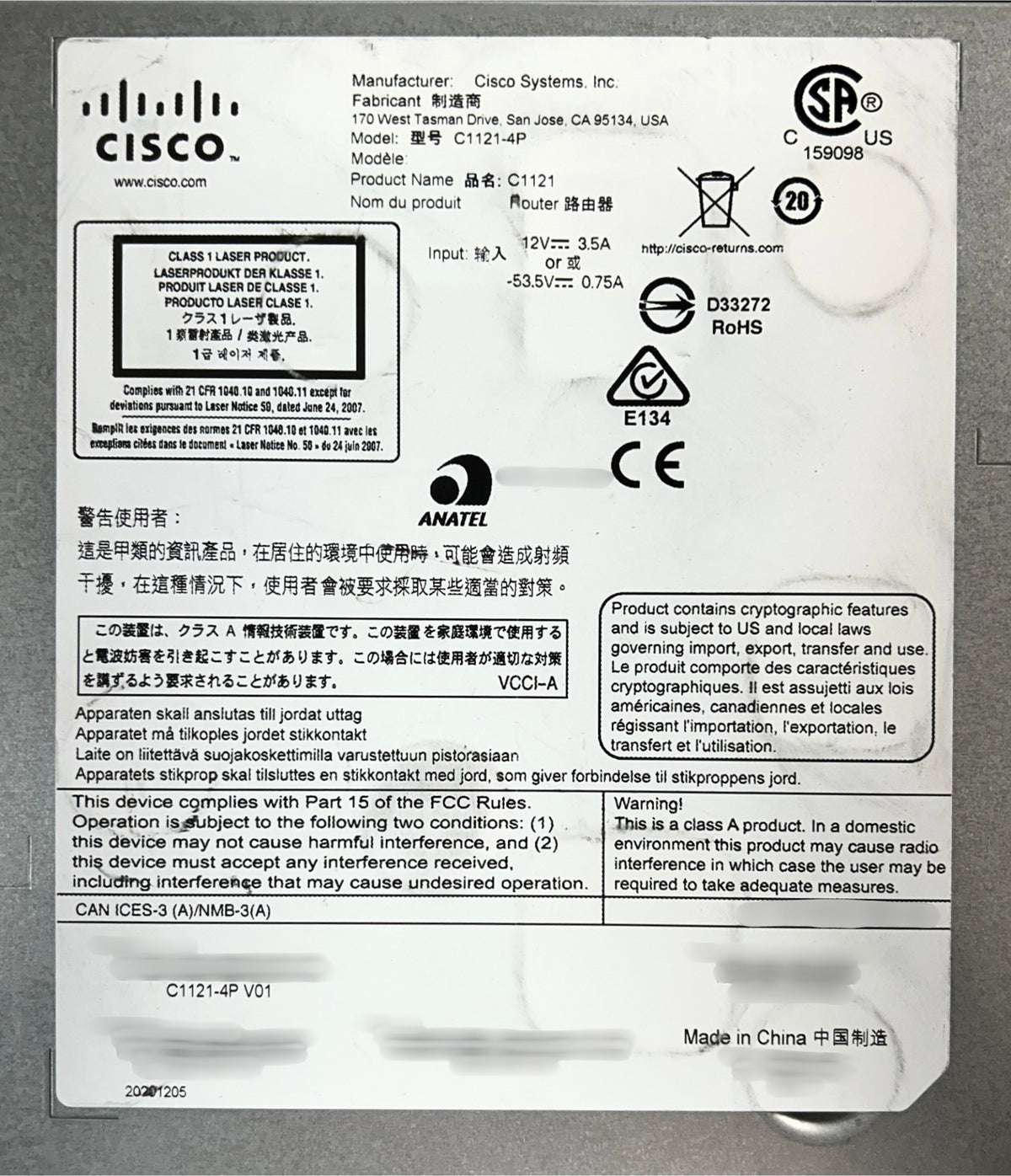 Cisco C1121-4P ISR 1100 4P Dual GE SFP Router, Used
