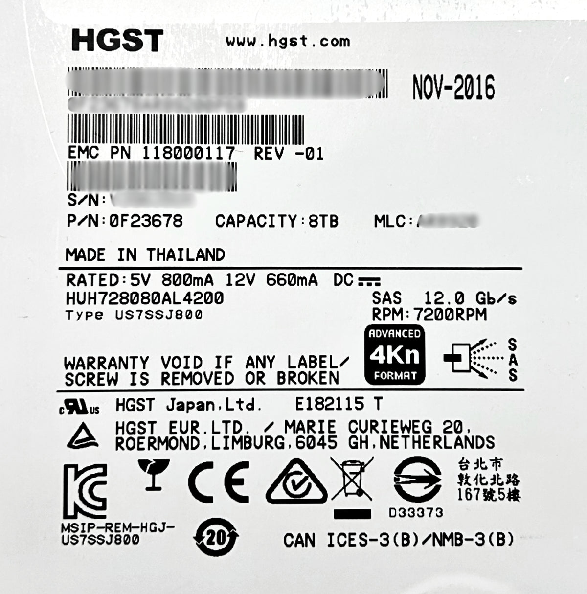 Cisco HUH728080AL4200 8TB 7.2K SAS-3 12G 3.5", Used