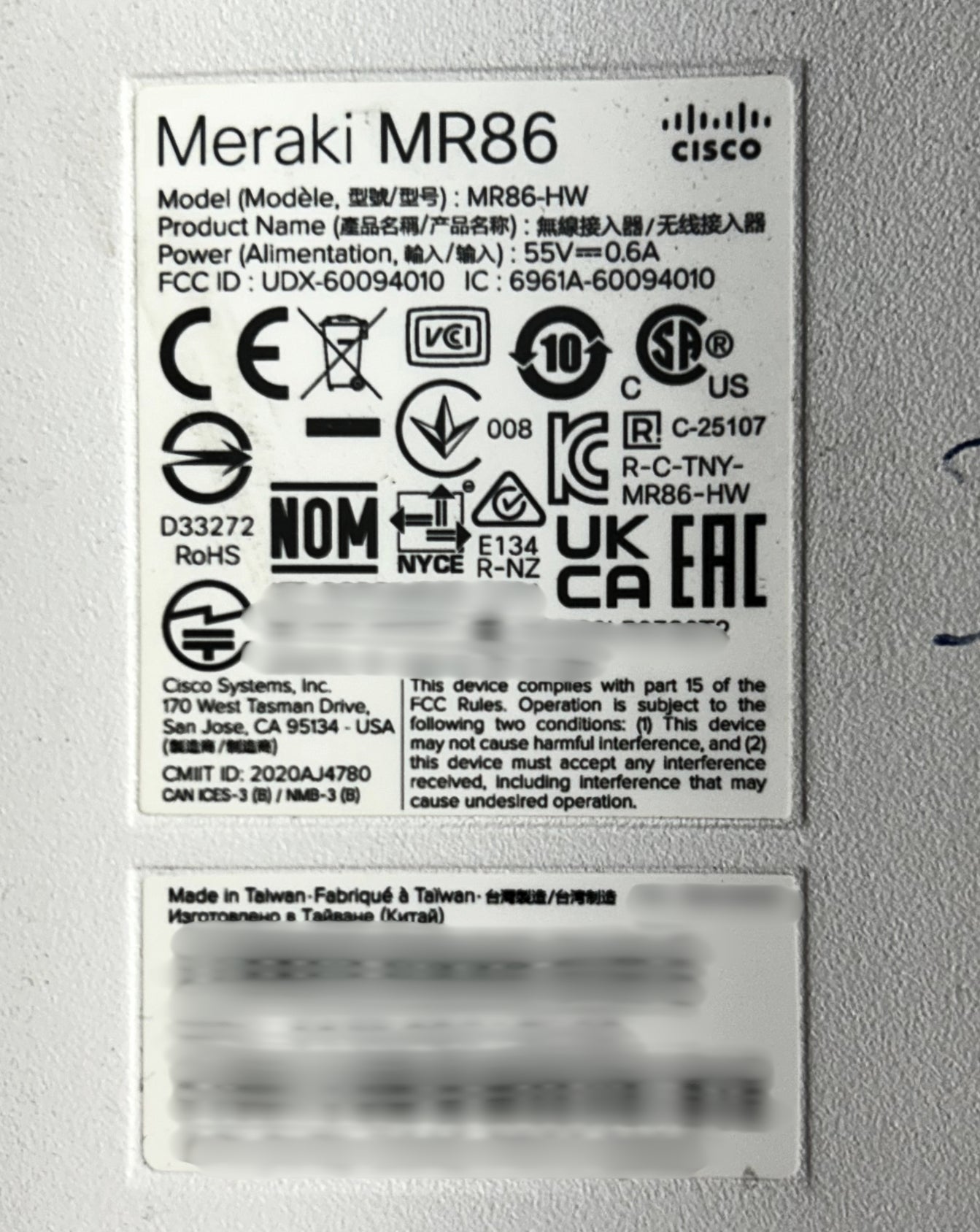 Cisco MR86-HW Meraki WI-FI 6 Outdoor Access Point, Used