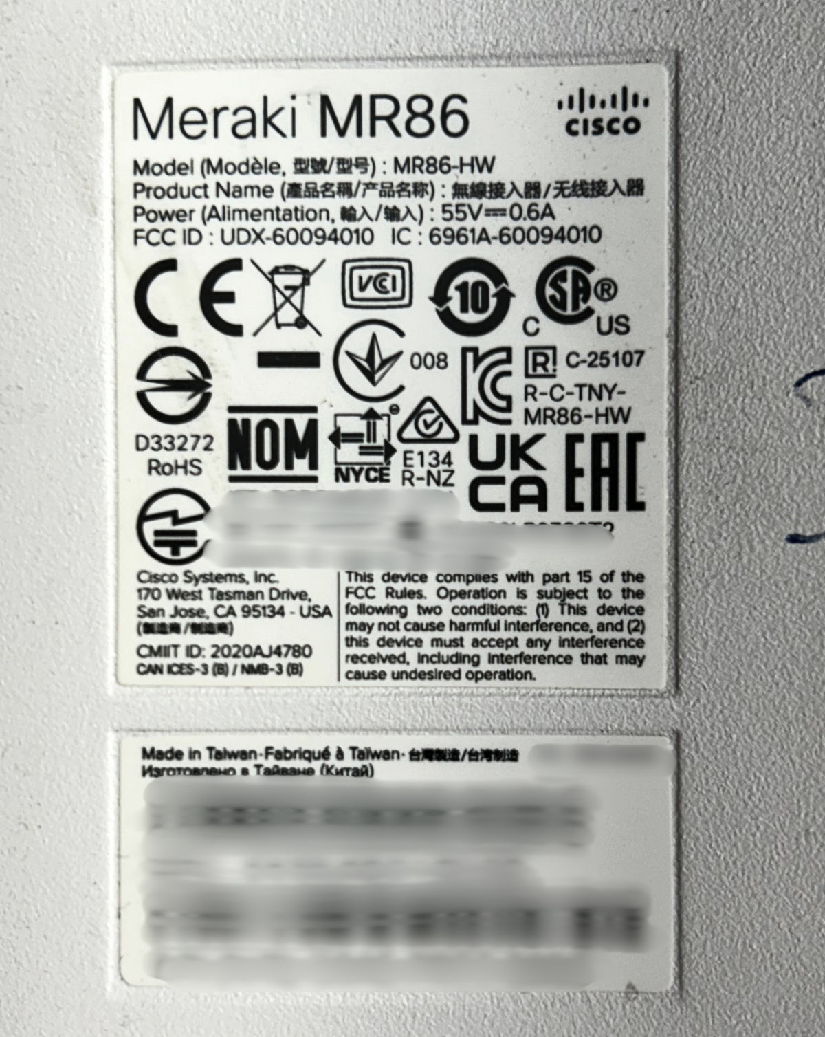 Cisco MR86-HW Meraki WI-FI 6 Outdoor Access Point, Used