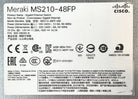 Cisco MS210-48FP-HW Meraki MS210-48FP-HW 48x 1GB PoE+ RJ-45 4x 1GB SFP Unclaimed, Used