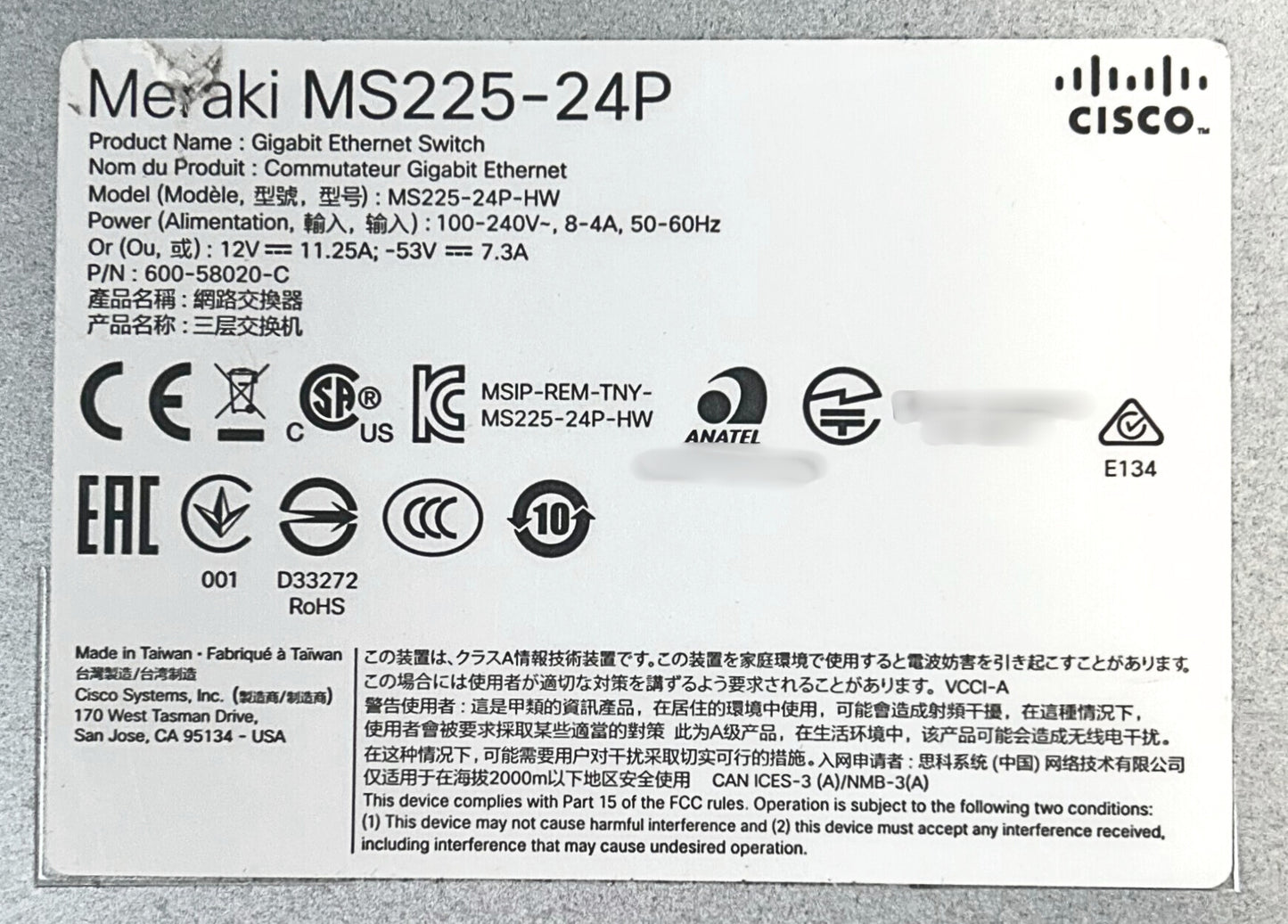 Cisco MS225-24P-HW Cisco Meraki MS225-24P-HW 24x 1GB PoE+ RJ-45 4x 10GB SFP+, Used