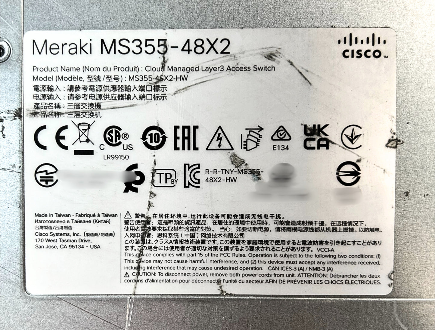 Cisco MS355-48X-HW Meraki 32-Port 1G, 16-Port mG UPOE Layer 3 Managed Switch, Used