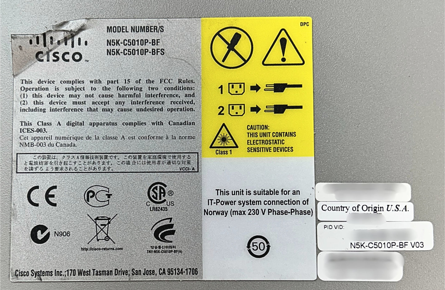 Cisco N5K-C5010P-BF NEXUS 5010 20 SFP+ MANAGED SWITCH, Used