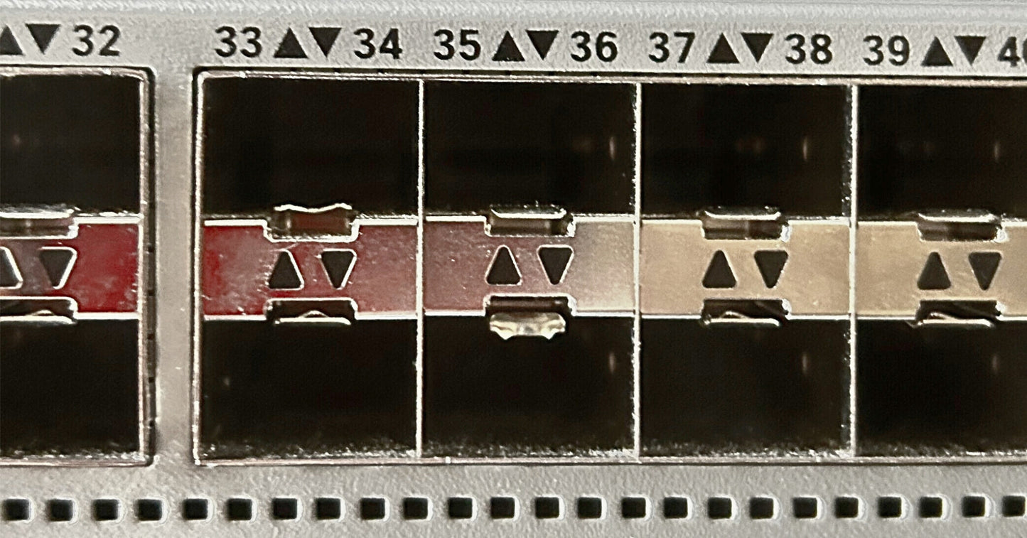 Cisco N9K-C93180YC-FX Nexus 9300 48 Ports 1/10/25G, 6p 40/100G, MACsec**Port 33 & 36 have damaged SFP retainer clips**, Used