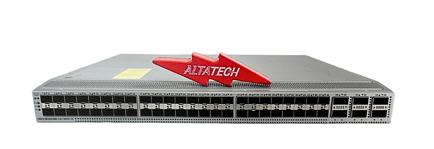 Cisco N9K-C93180YC-FX Nexus 9300 48 Ports 1/10/25G, 6p 40/100G, MACsec**Port 33 & 36 have damaged SFP retainer clips**, Used