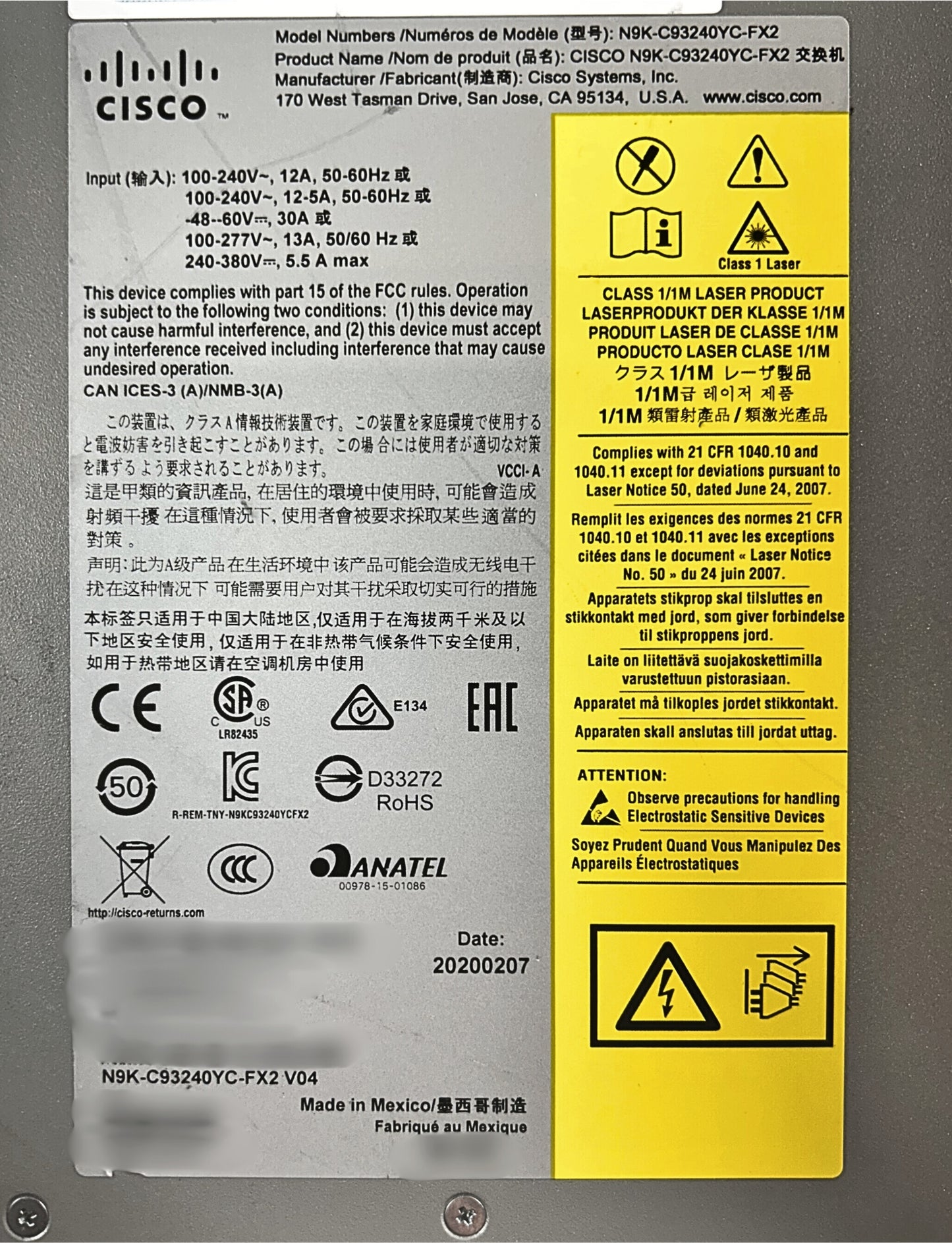 Cisco N9K-C93240YC-FX2 Nexus 9300 24-Port 25GBE Managed Switch, Used