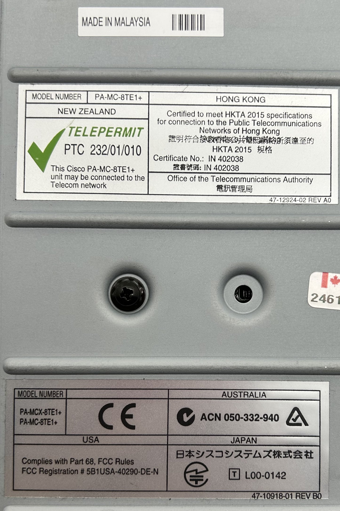 Cisco PA-MC-8TE1+ 8-PORT MULTICHANNEL T1 PA, Used