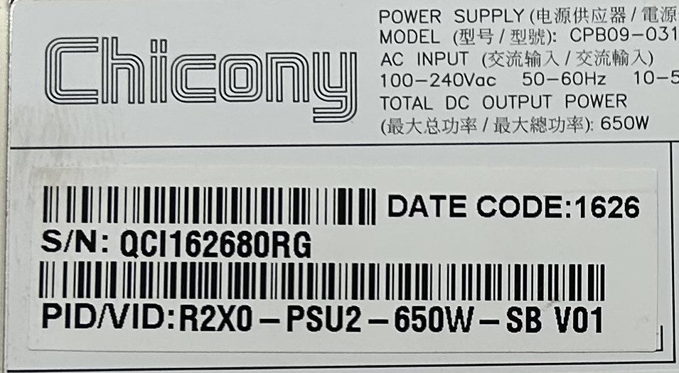Cisco R2X0-PSU2-650W-SB 650W PSU FOR UCS C200 OR C210, Used