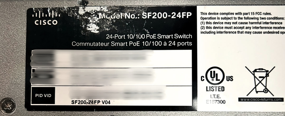 Cisco SF200-24FP-NA 24-Port 10/100 Smart Switch POE 180W, Used