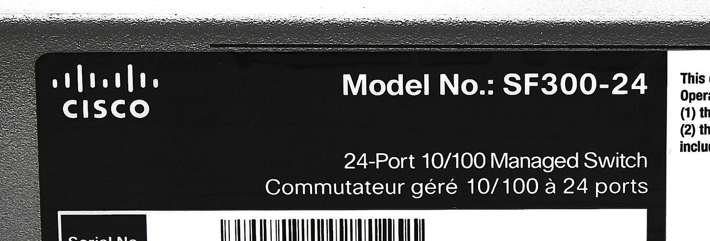 Cisco SF300-24 300 SERIES 24 10/100, 2 10/100/1000, Used