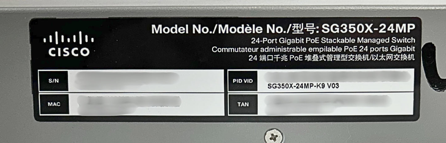 Cisco SG350X-24MP-K9 Cisco 24-Port PoE Gigabit Managed Small Business Switch, Used
