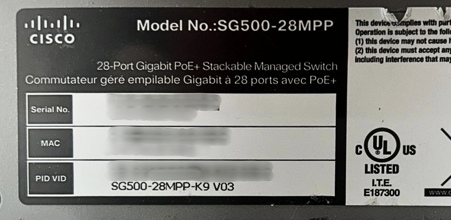 Cisco SG500-28MPP-K9 Small Business 500 Series 28 Port Stackable Switch, Used