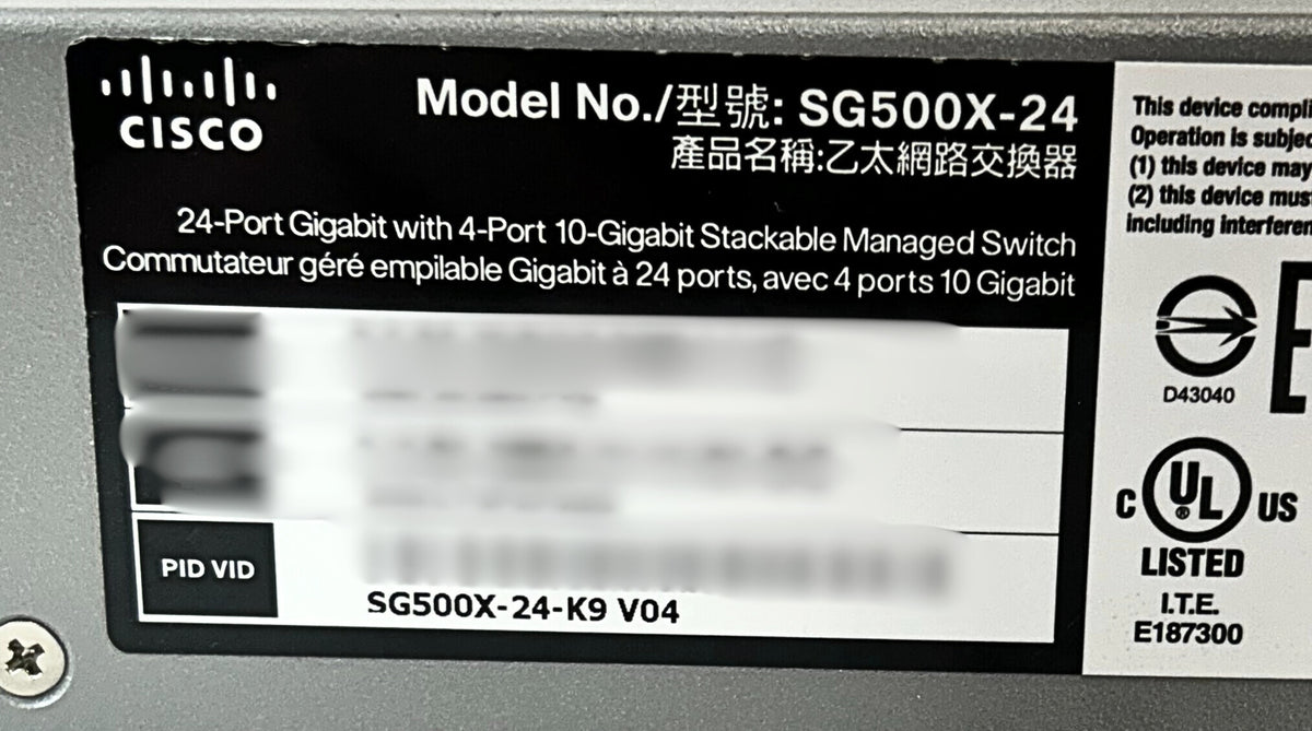 Cisco SG500X-24-K9 Cisco SG500X-24 24-Port GigEthernet Switch w/ 10G upllinks, Used