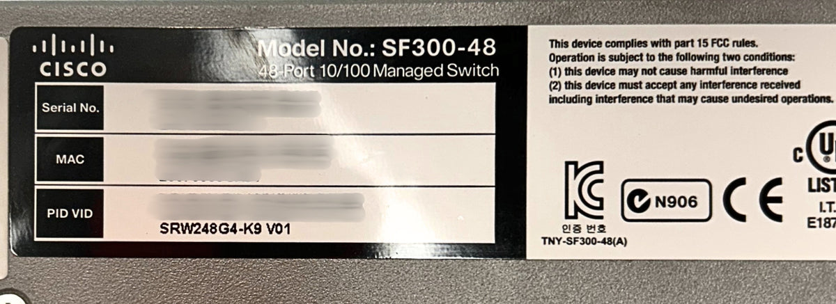 Cisco SRW248G4-K9 SF300-48 Port L3 Managed Switch, Used