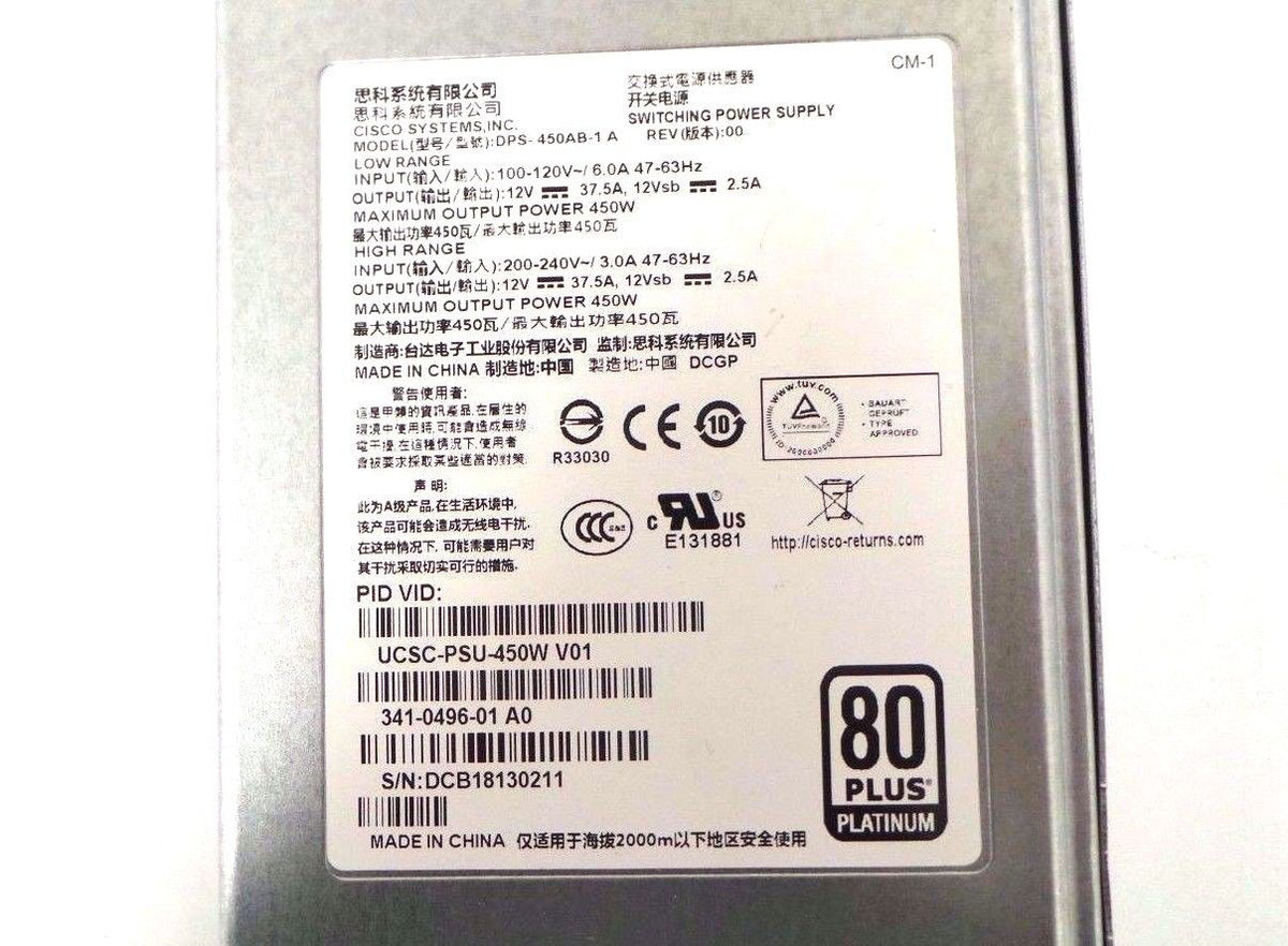 Cisco UCSC-PSU-450W UCS C220 M3 Power Supply, Used