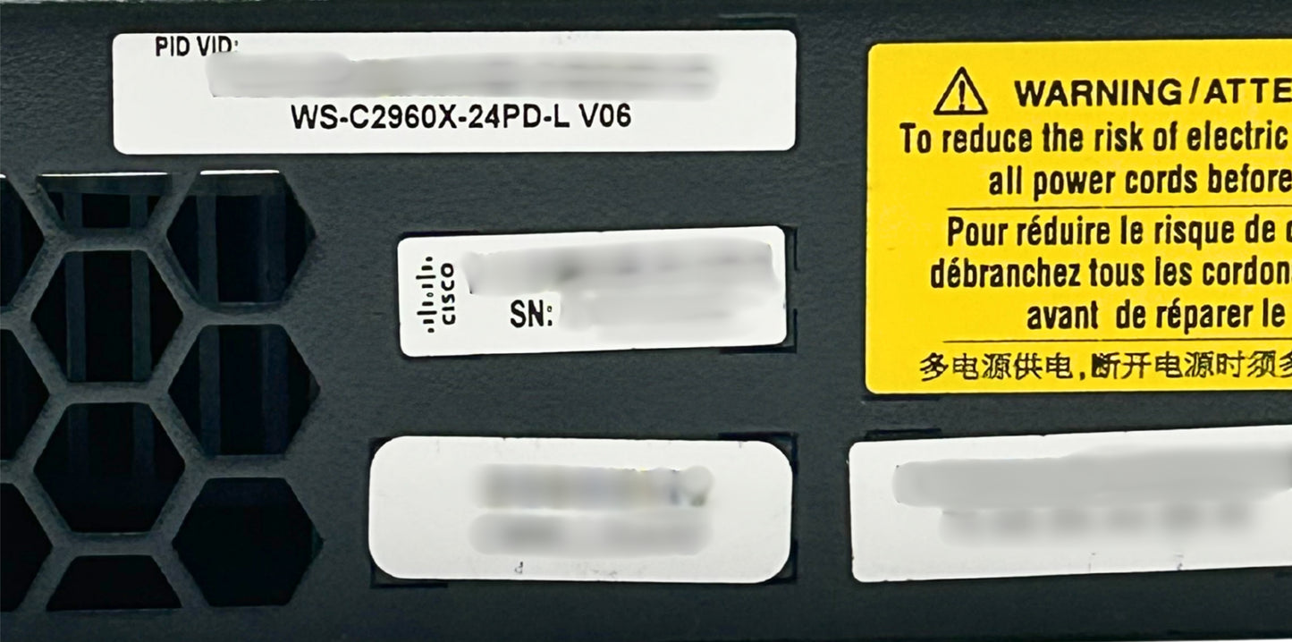 Cisco WS-C2960X-24PD-L C2960X 24 GIGE POE 2X10G SFP+ 370W, Used
