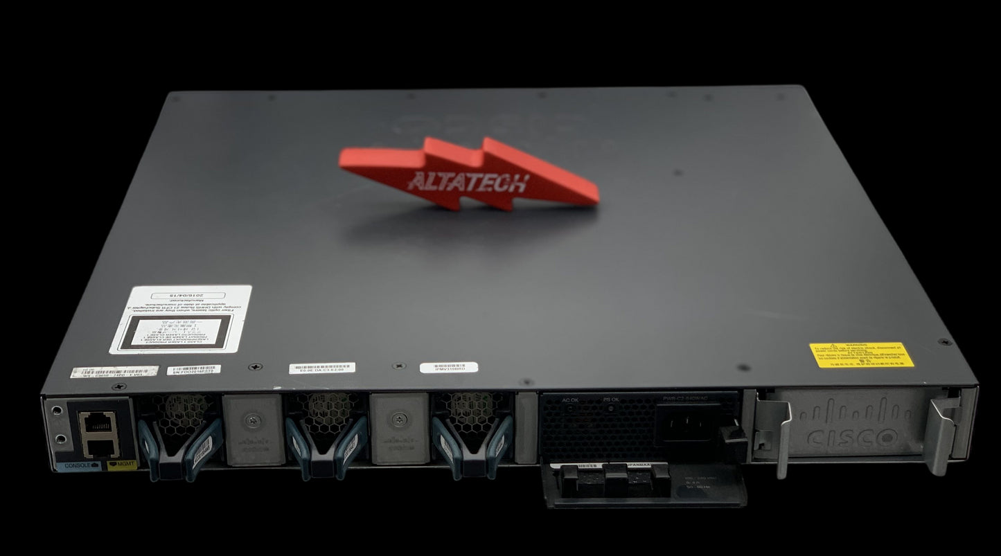 Cisco WS-C3650-24PD-E Catalyst 3650 24 Port PoE 2x10G Uplink IP Services, Used