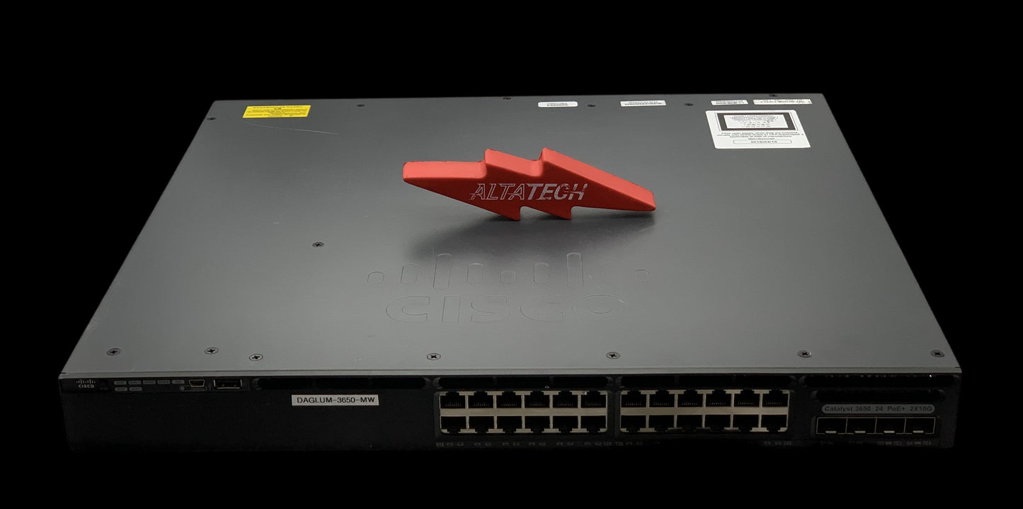 Cisco WS-C3650-24PD-E Catalyst 3650 24 Port PoE 2x10G Uplink IP Services, Used