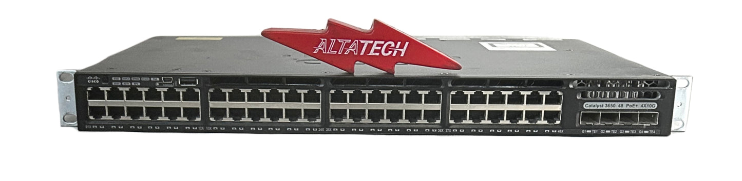 Cisco WS-C3650-48FQM-S 48 Port 10/100/1000 POE+ 4X10G Uplink Managed Ethernet Switch, Used