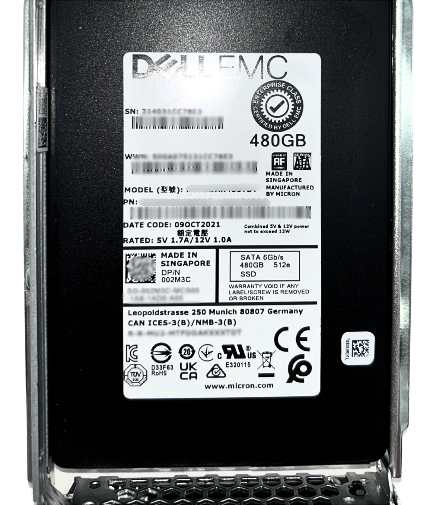 Dell 02M3C 480GB SSD SATA 2.5 6G MU  MTFDDAK480TDT-1AW1ZABDA, Used