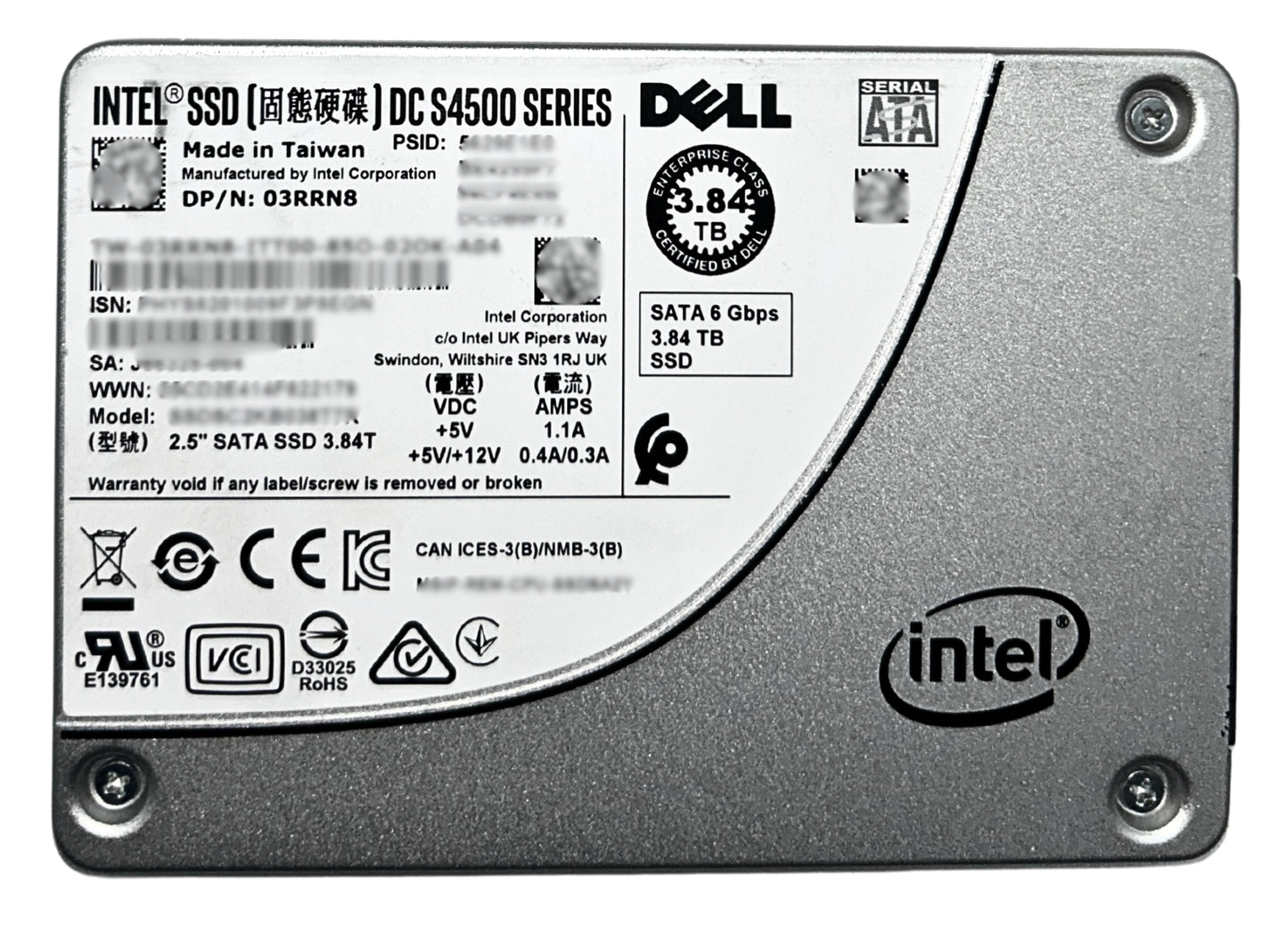 Dell 03RRN8 3.84TB SSD SATA 2.5 6G RI S4500, Used