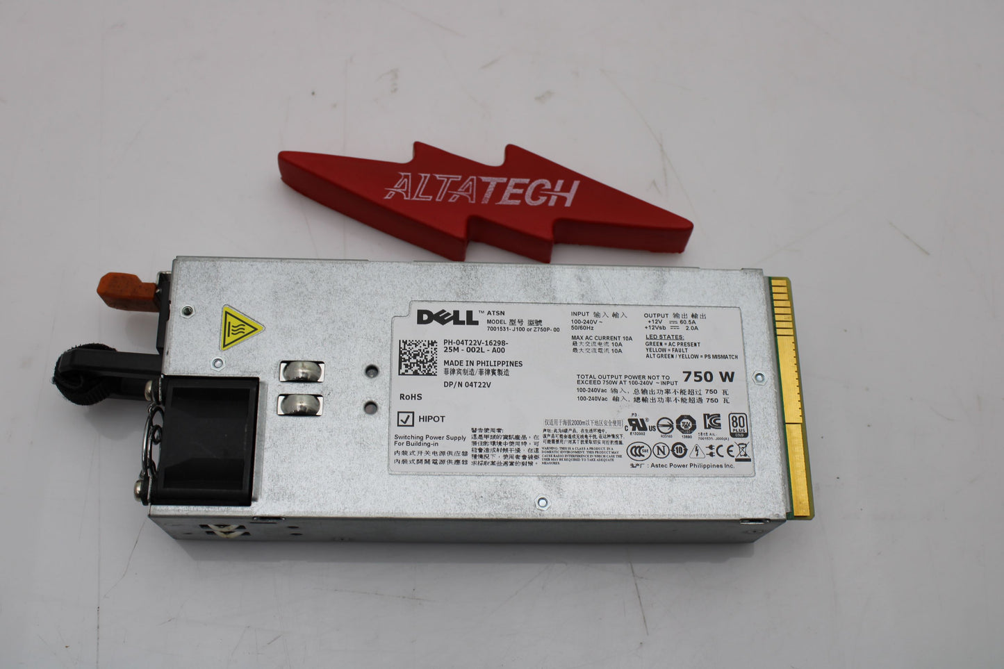 Dell 04T22V 750W POWER SUPPLY EMERSON V3 R510, Used