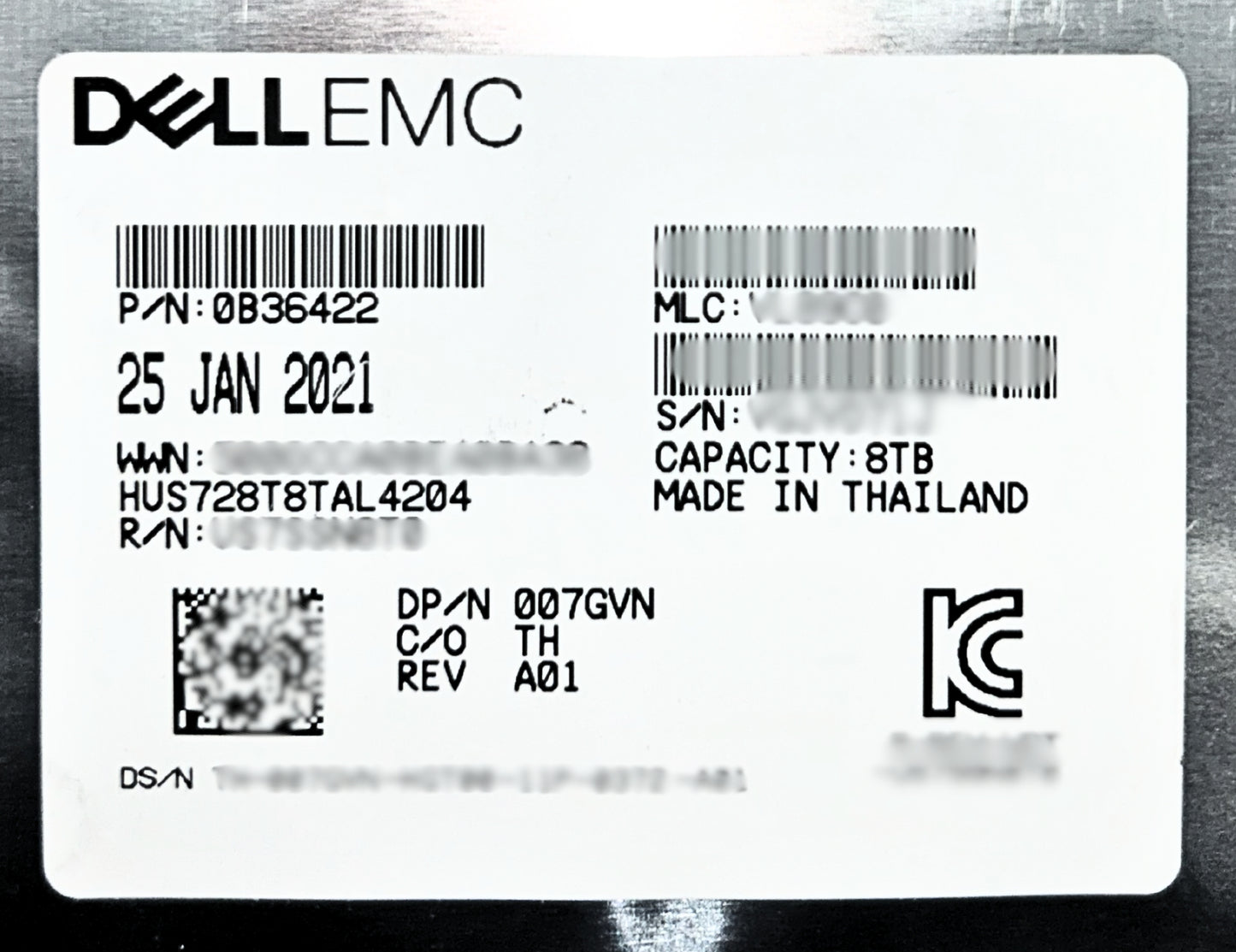 Dell 07GVN_NEW 8TB 7.2K SAS 3.5 12G 4K HDD, New No Box