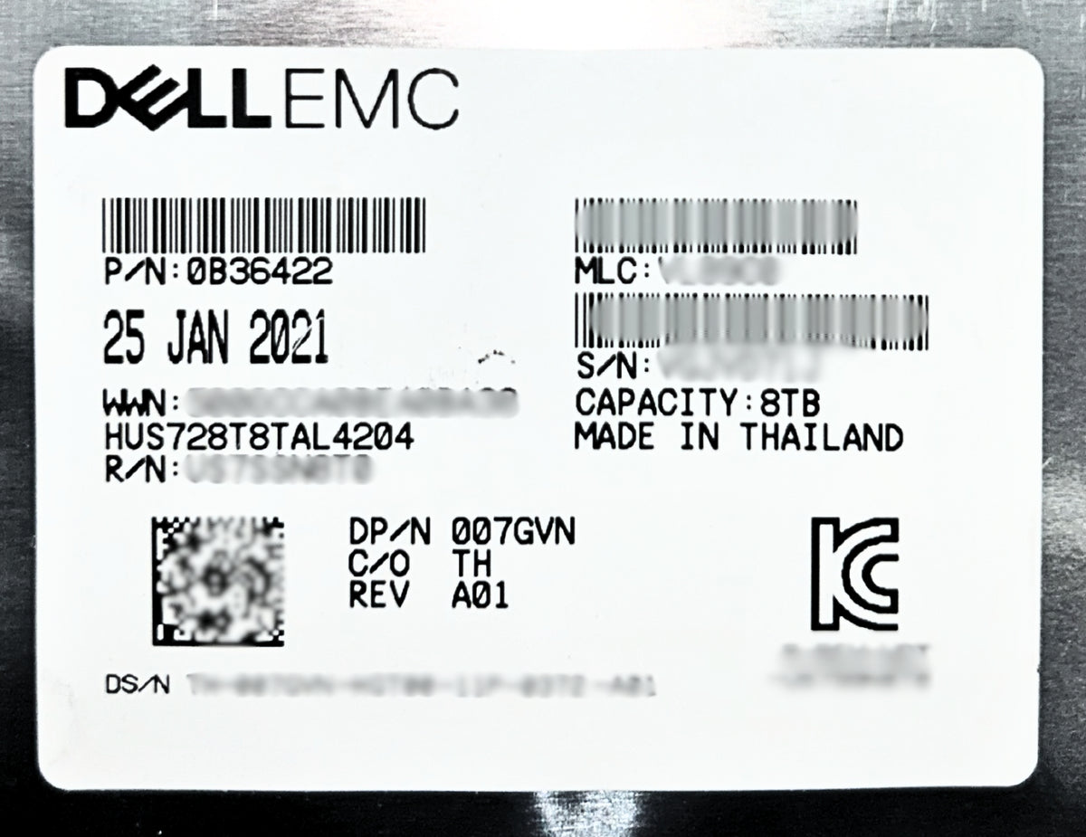 Dell 07GVN_NEW 8TB 7.2K SAS 3.5 12G 4K HDD, New No Box