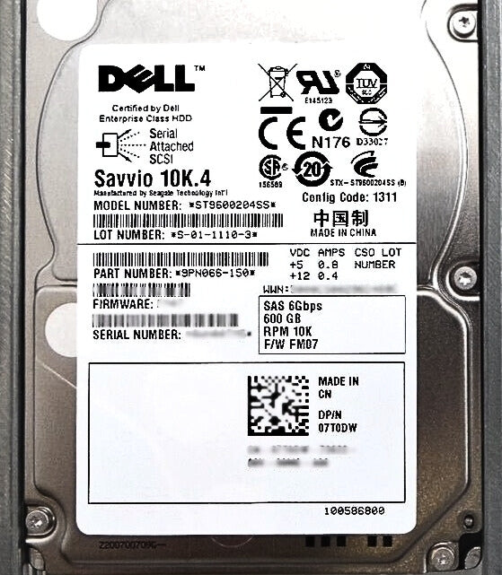 Dell 07T0DW 600GB 10K SAS 2.5" 6G, Used