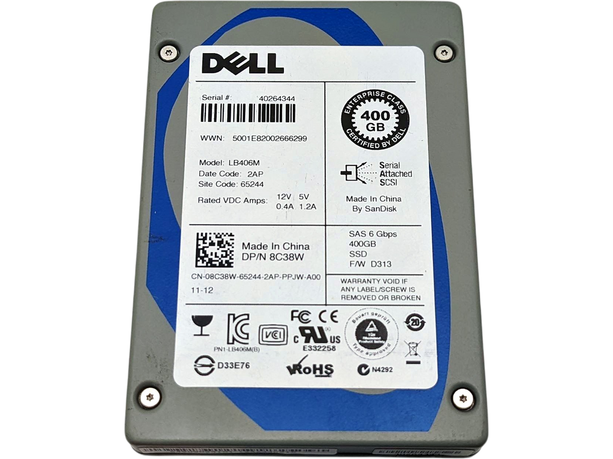 Dell 08C38W 400GB SSD SAS 2.5" 6G MU, Used