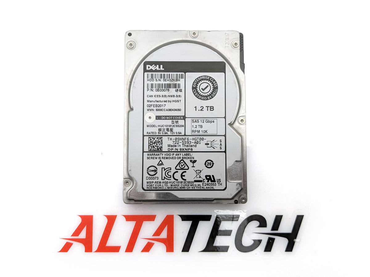 Dell 0B33078 1.2TB 10K SAS 2.5 12G 9XNF6, Used