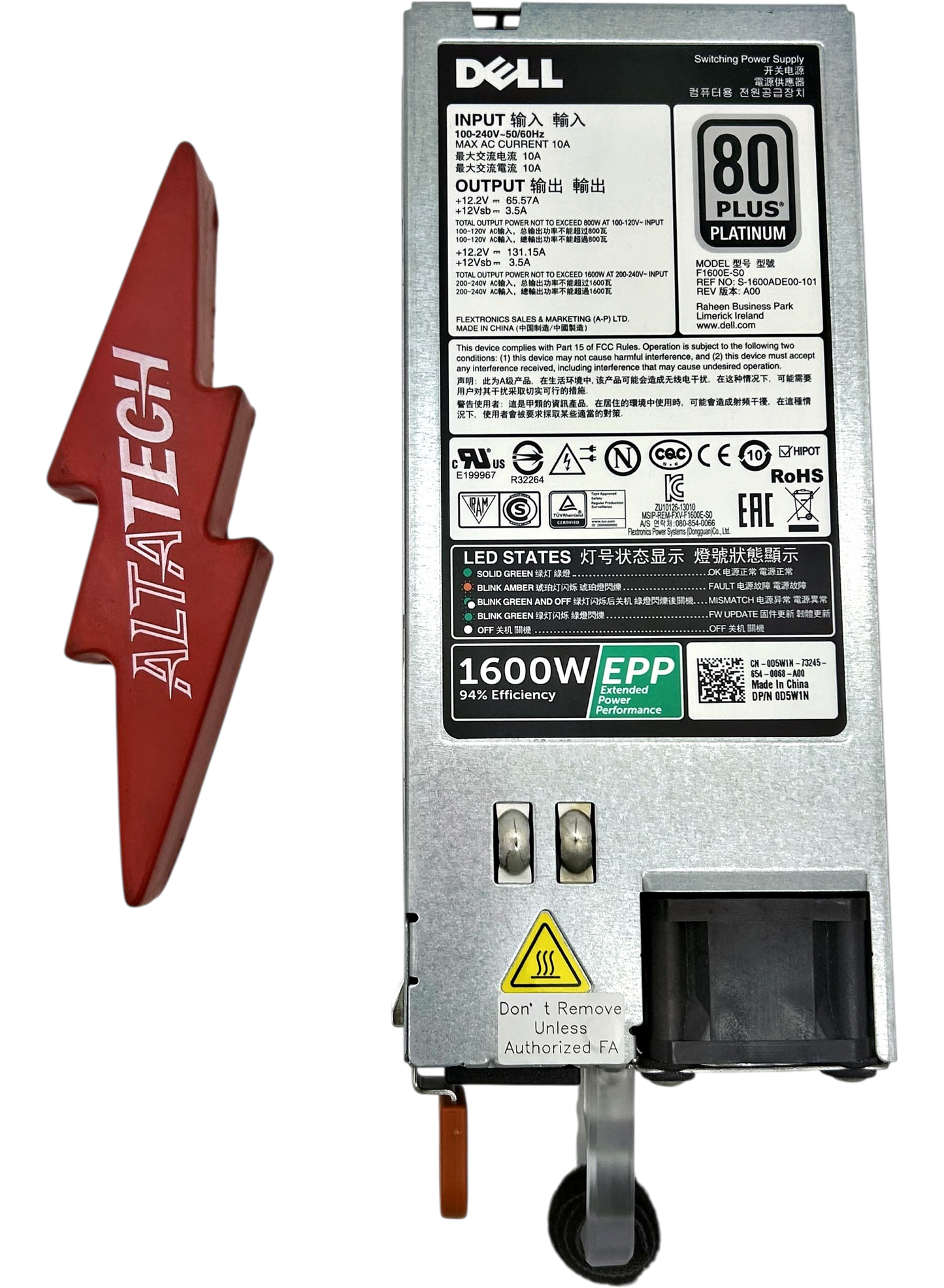 Dell 0D5W1N 1600W POWER SUPPLY RAHEEN 80+ C4130, Used