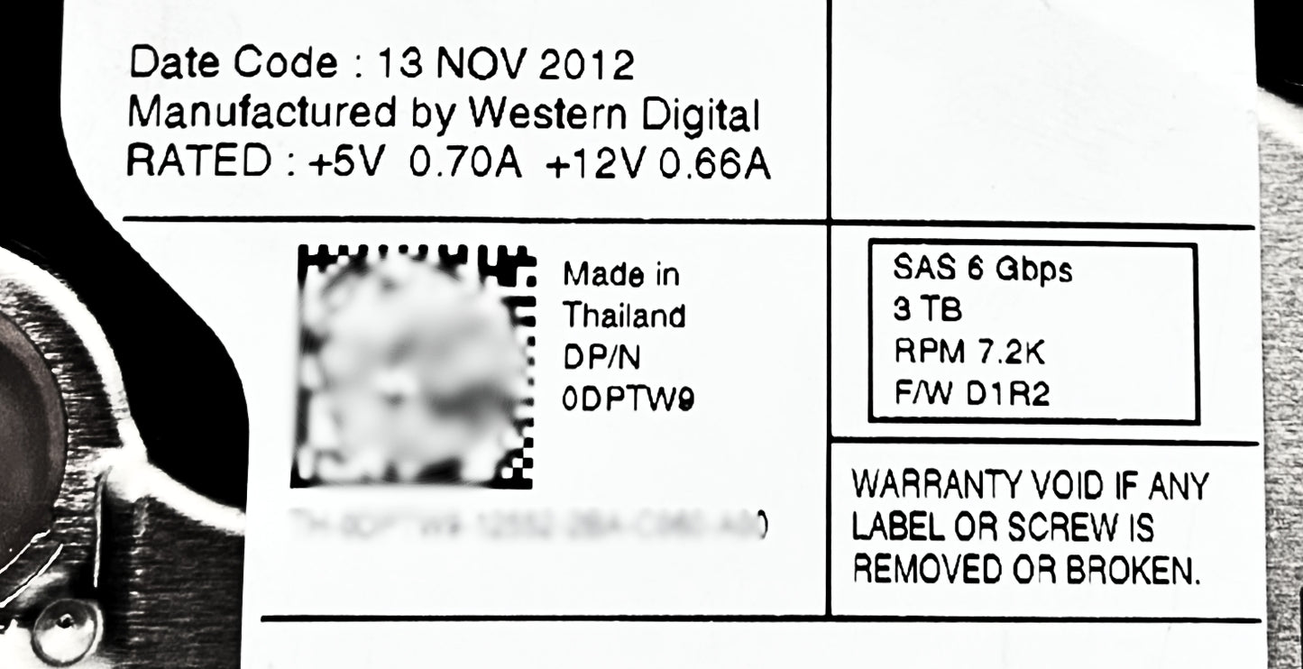 Dell 0DPTW9 3TB 7.2K SAS 3.5 6G NL WD3001FYYG, Used