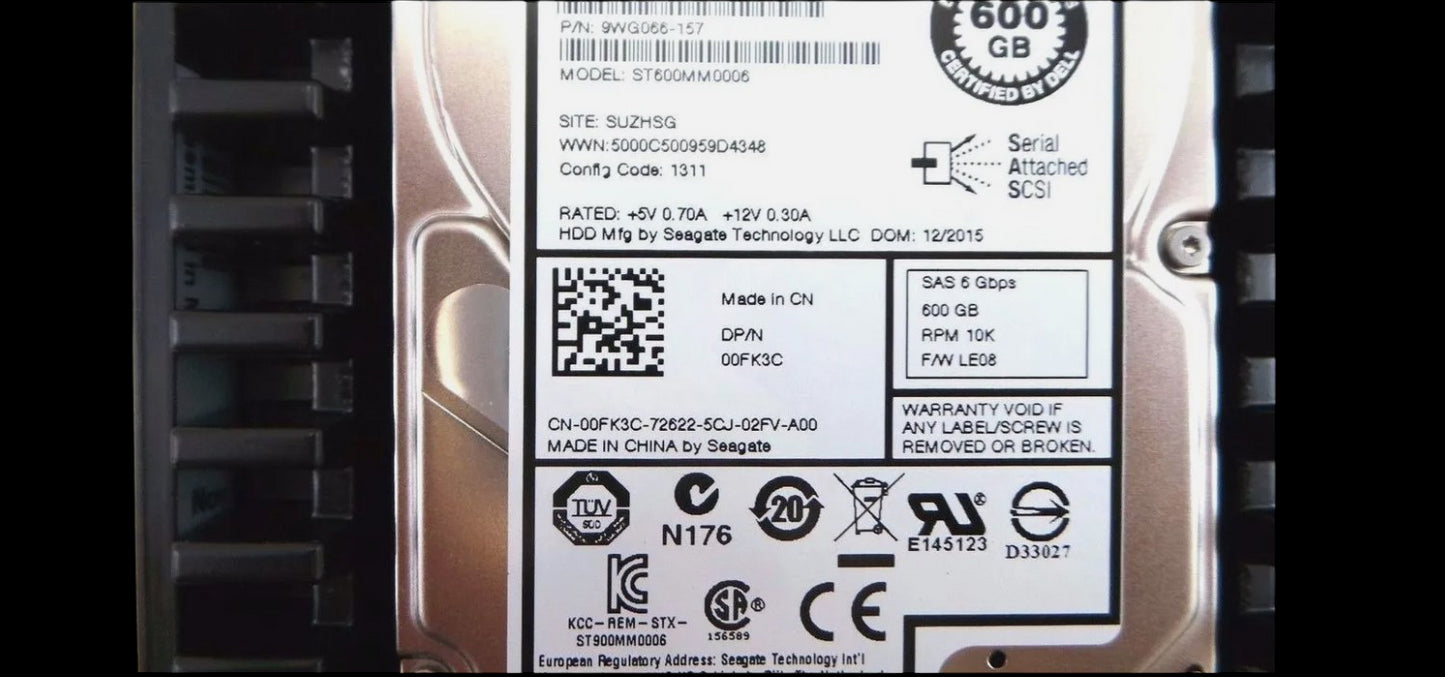 Dell 0FK3C-EQL 600GB 10K SAS 2.5 6G EP+ ST600MM0006 / 9WG066-157, Used