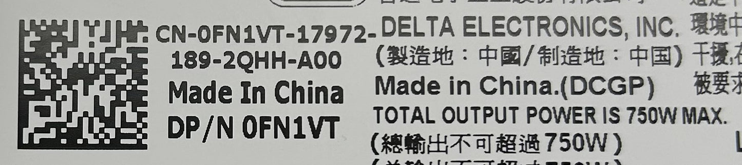 Dell 0FN1VT 750W POWER SUPPLY D750P-S0 R510, Used