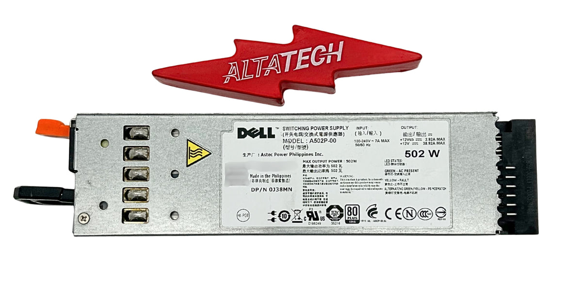 Dell 0J38MN 502W POWER SUPPLY V3 R610, Used