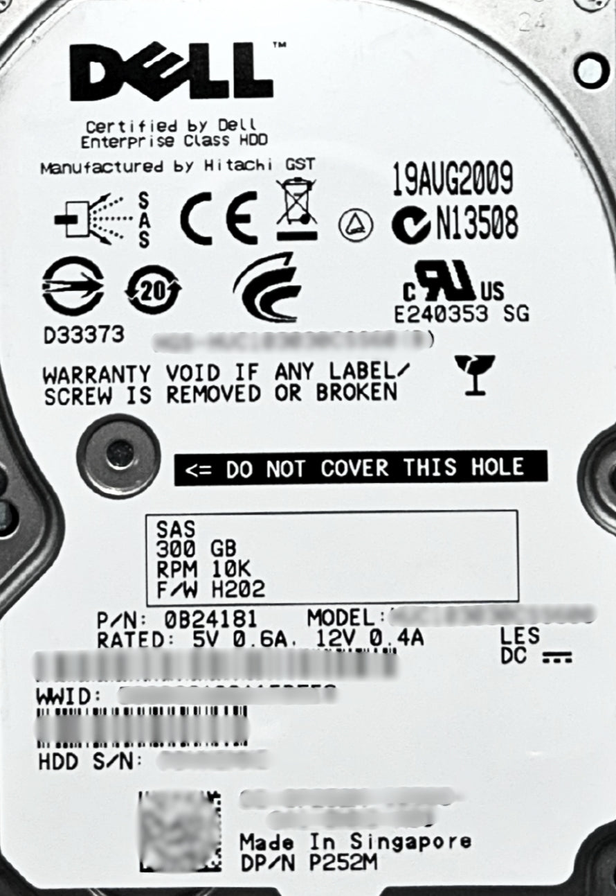 Dell 0P252M 300GB 10K SAS 2.5 6G HUC103030CSS60, Used