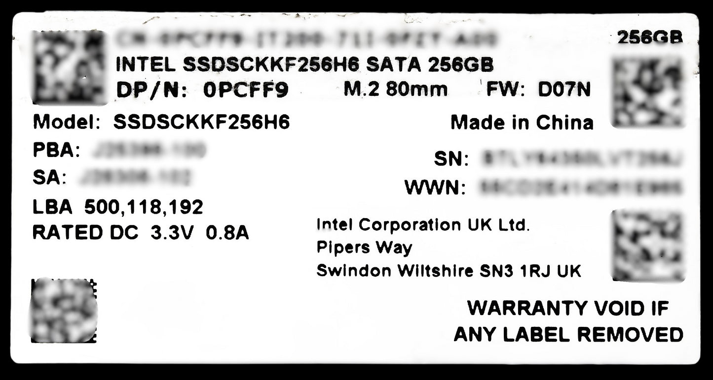 Dell 0PCFF9 256GB SSD M.2 SATA 2280 INTEL (2), Used